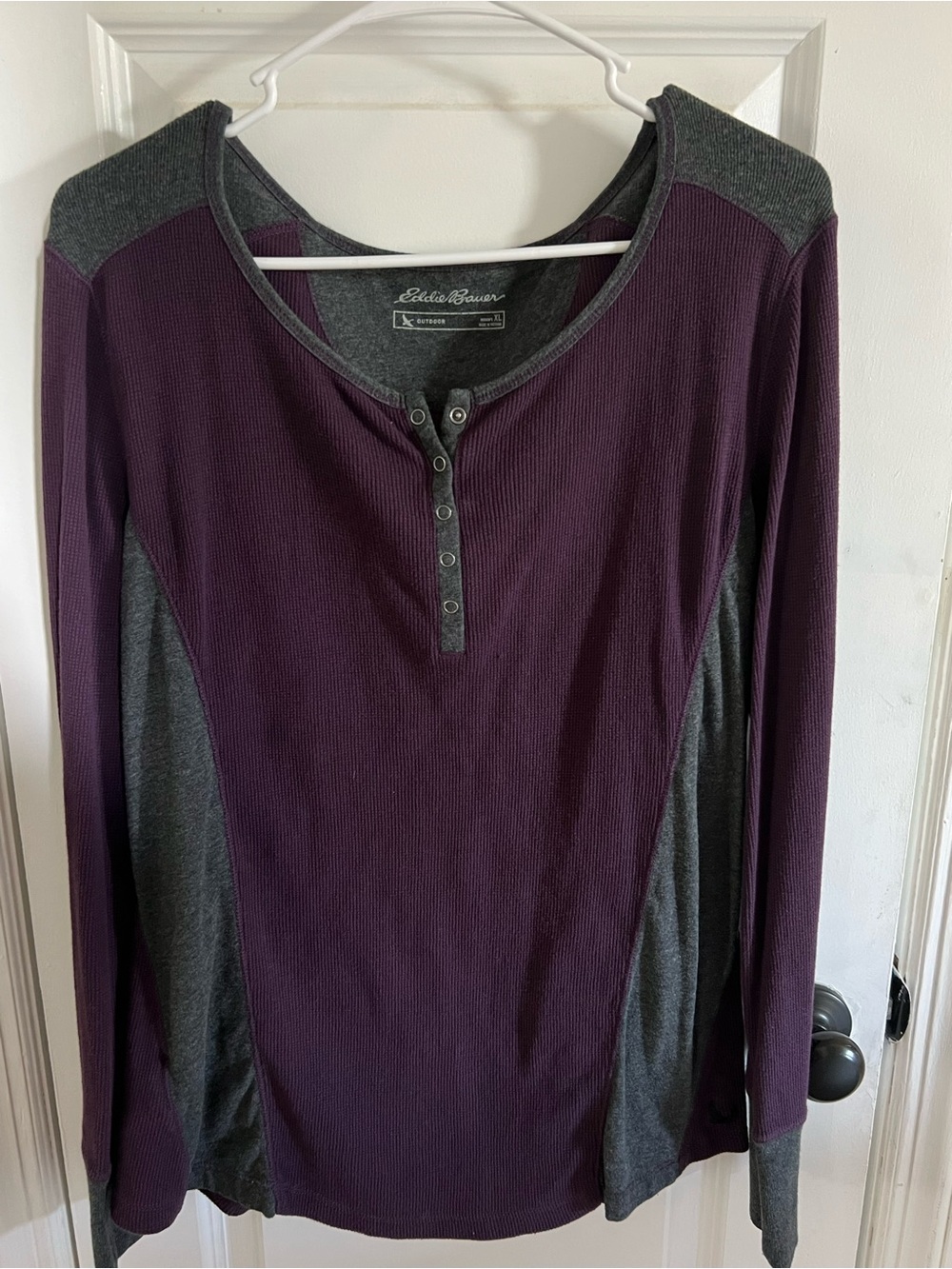 Eddie Bauer Plum and Charcoal Long-Sleeve Henley